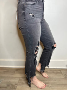Black Distressed Cropped Flare Jeans