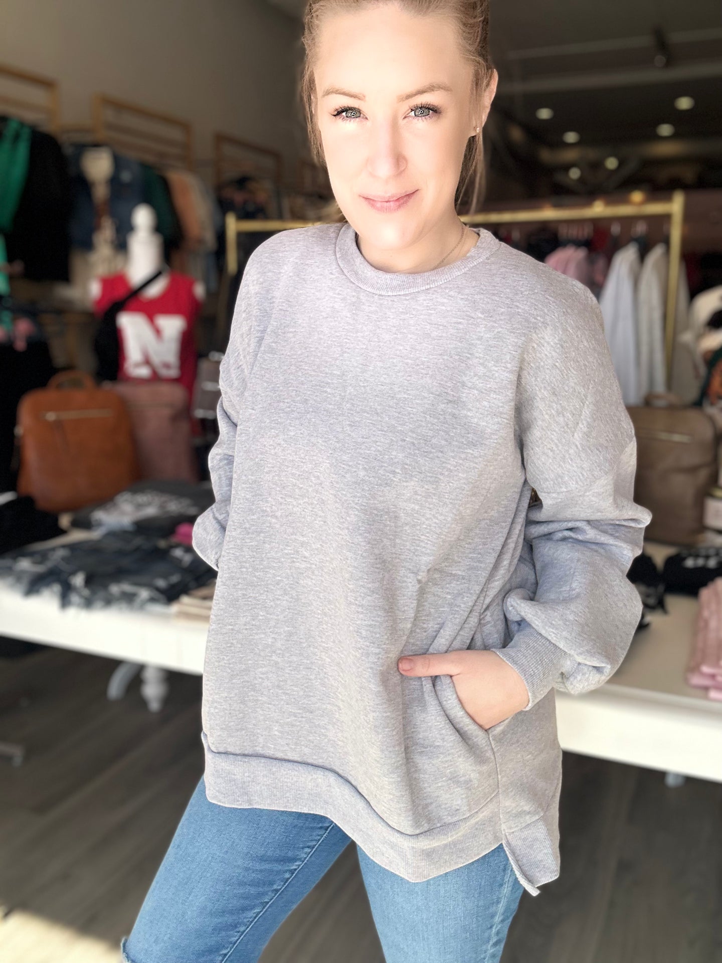 Grey Crewneck with Pockets