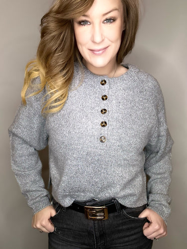 Grey Button Front Sweater