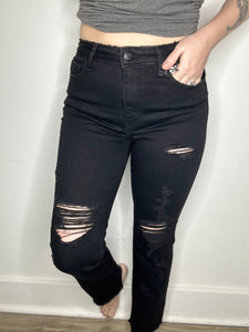Black Distressed Cropped Jeans