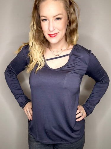 Charcoal Long Sleeve Detail Tee