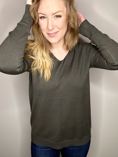 Grey V Neck Front Seam Top