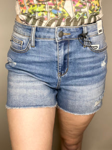 Light Wash Distressed Raw Hem Jean Short