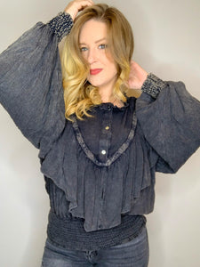 Vintage Black Ruffle Top