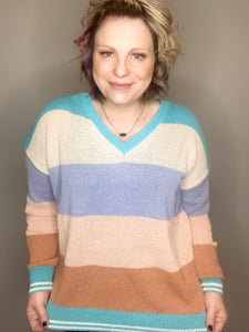 Multi Stripe V Neck Sweater