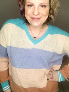 Multi Stripe V Neck Sweater