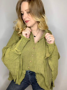 Olive Oversized Button Top
