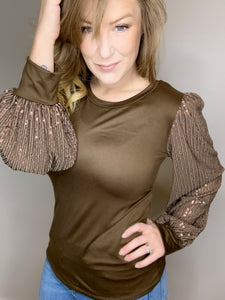 Brown Sequin Sleeve Blouse