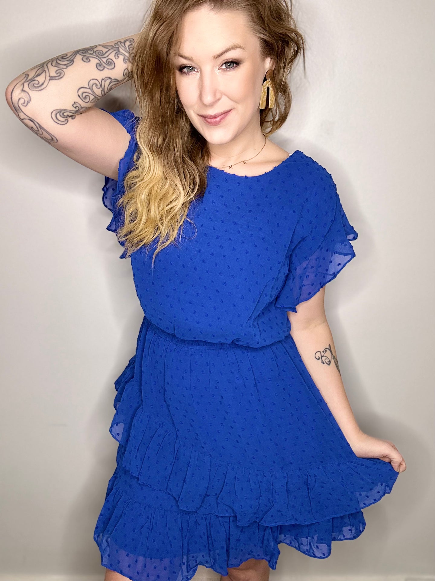 Blue Ruffle Mini Dress