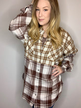Load image into Gallery viewer, Brown Mixed Plaid Button Down w/ Pockets